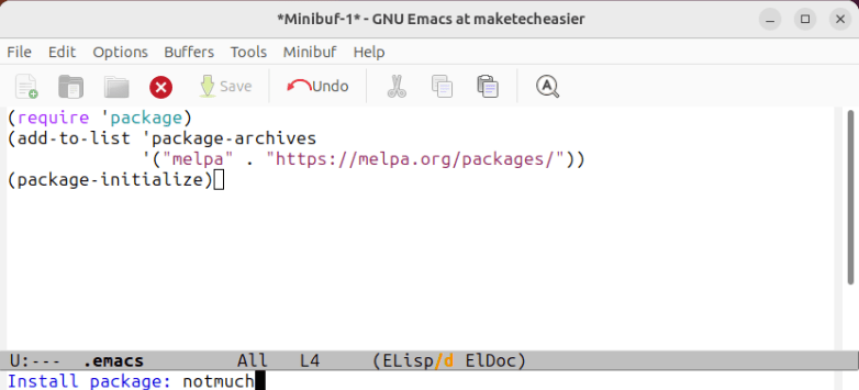 A screenshot showing the MELPA repository information for email in Emacs.
