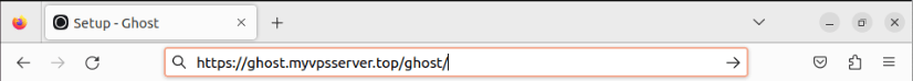 A screenshot of a web browser's address bar showing the correct URL for the Ghost setup page.