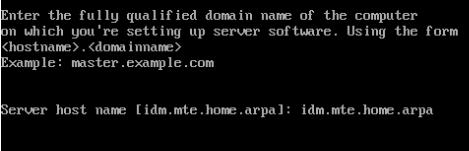 A terminal showing the IdM server's hostname.