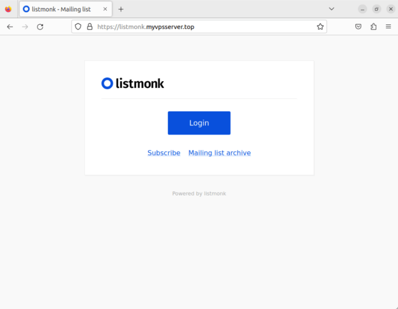 A screenshot showing the Listmonk login screen.