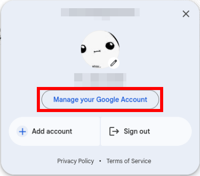 A screenshot highlighting the "Manage" link for the Gmail account.