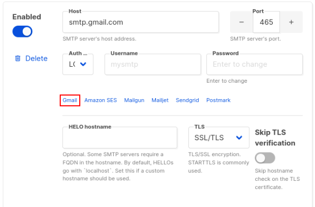 A screenshot highlighting the Gmail template link.