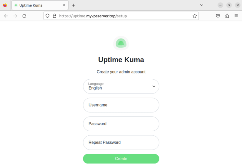 A screenshot showing the default landing page for Uptime Kuma.