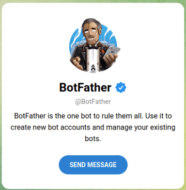 A screenshot showing the initial prompt for the BotFather.
