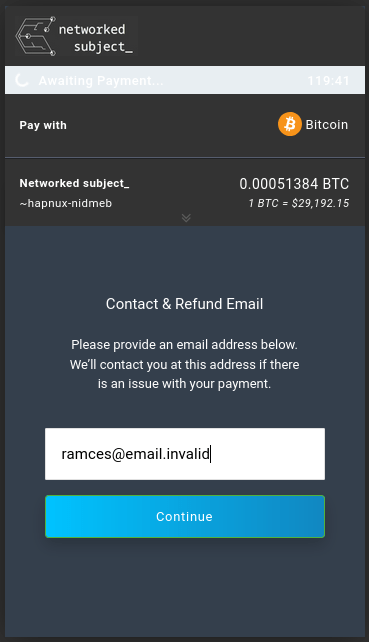 A screenshot of the email address prompt for Networked Subject.