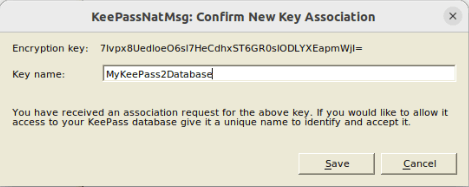 A screenshot showing the linking process for KeePass 2 and KeePassXC-Browser.