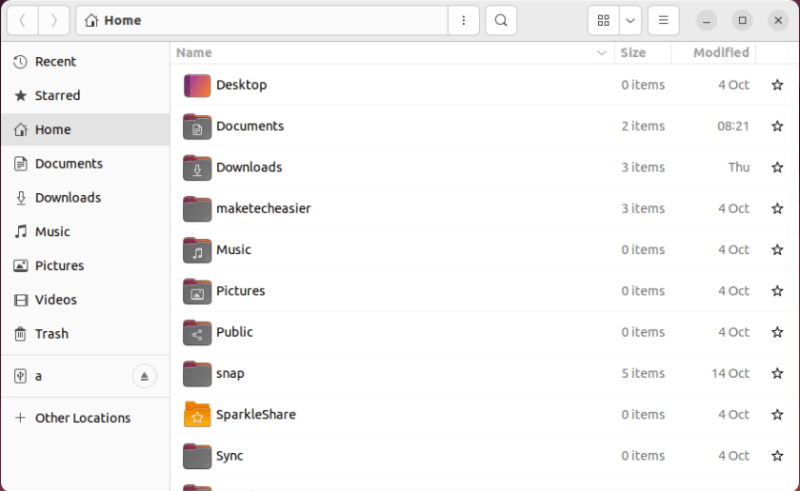 A screenshot of the default file manager in Ubuntu.