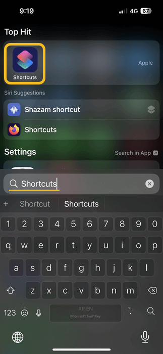 Navigating To The Shortcuts App