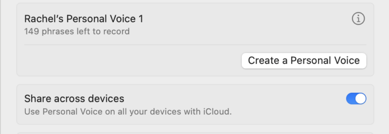 Personal Voice Share Across Devices Option In Mac