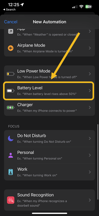 Shortcuts App Select Battery Level