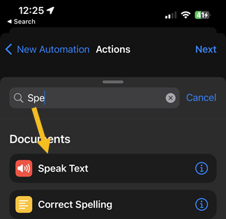 Shortcuts App Select Speak
